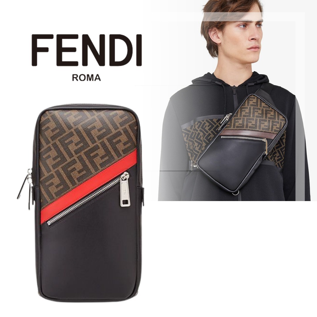 【直営店】FENDI ブラウンファブリックワンショルダベルトバッグ 超歓迎