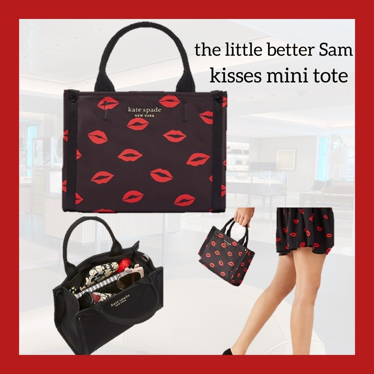 輝く高品質な sam better little the Spade Kate kisses リップ柄 tote mini トートバッグ 輝く高品質な sam better little the Spade Kate kisses リップ柄 tote mini トートバッグ
