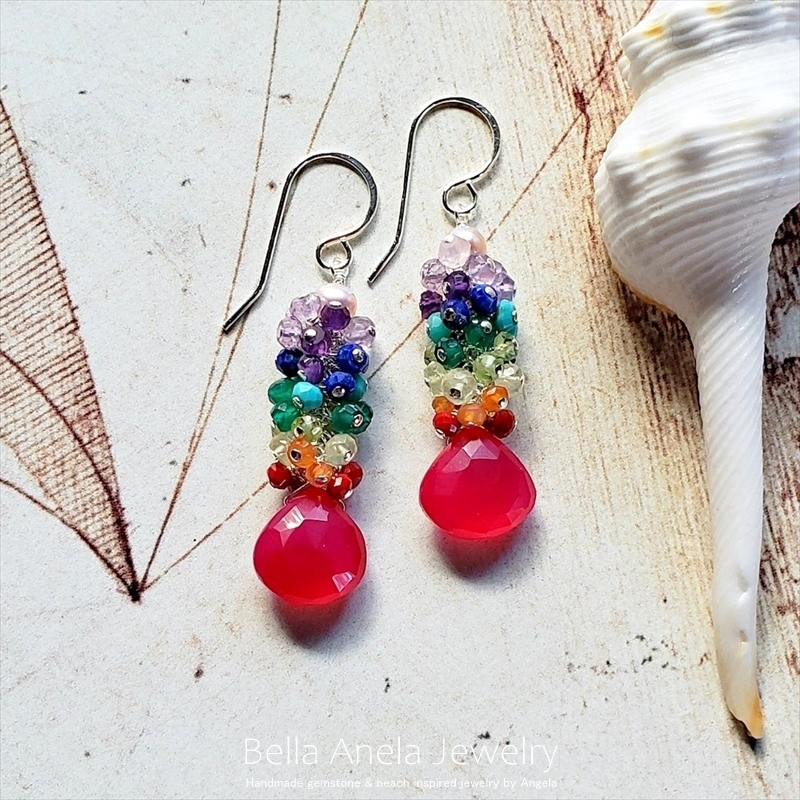 レインボー Gemstone グラデーション ピアス ハワイ BellaAnela