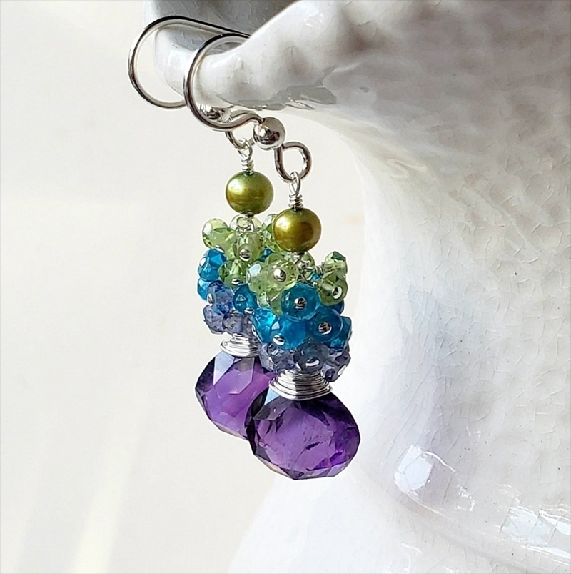 アメジスト Gemstone グラデーション ピアス ハワイ BellaAnela