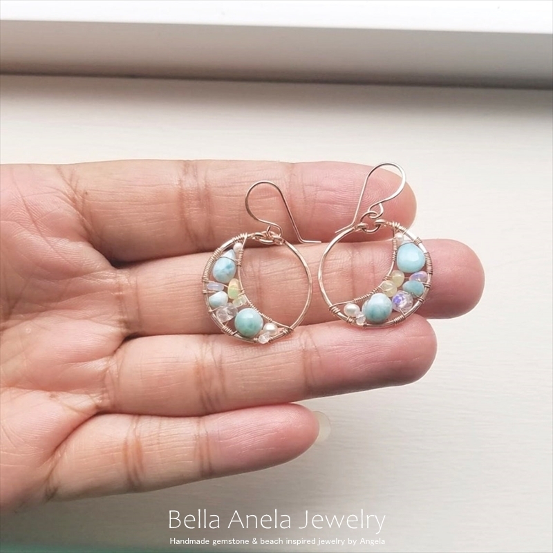 ラリマー & オパール ムーン フープ ピアス ハワイ BellaAnela