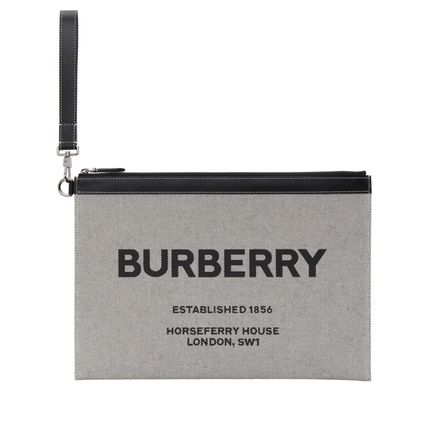 BURBERRYラージ ホースフェリーキャンバス&レザージップポーチ BURBERRYラージ ホースフェリーキャンバス&レザージップポーチ