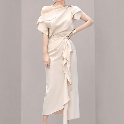 【送料込】ワンショルダー 無地 ロング ドレス セットアップ