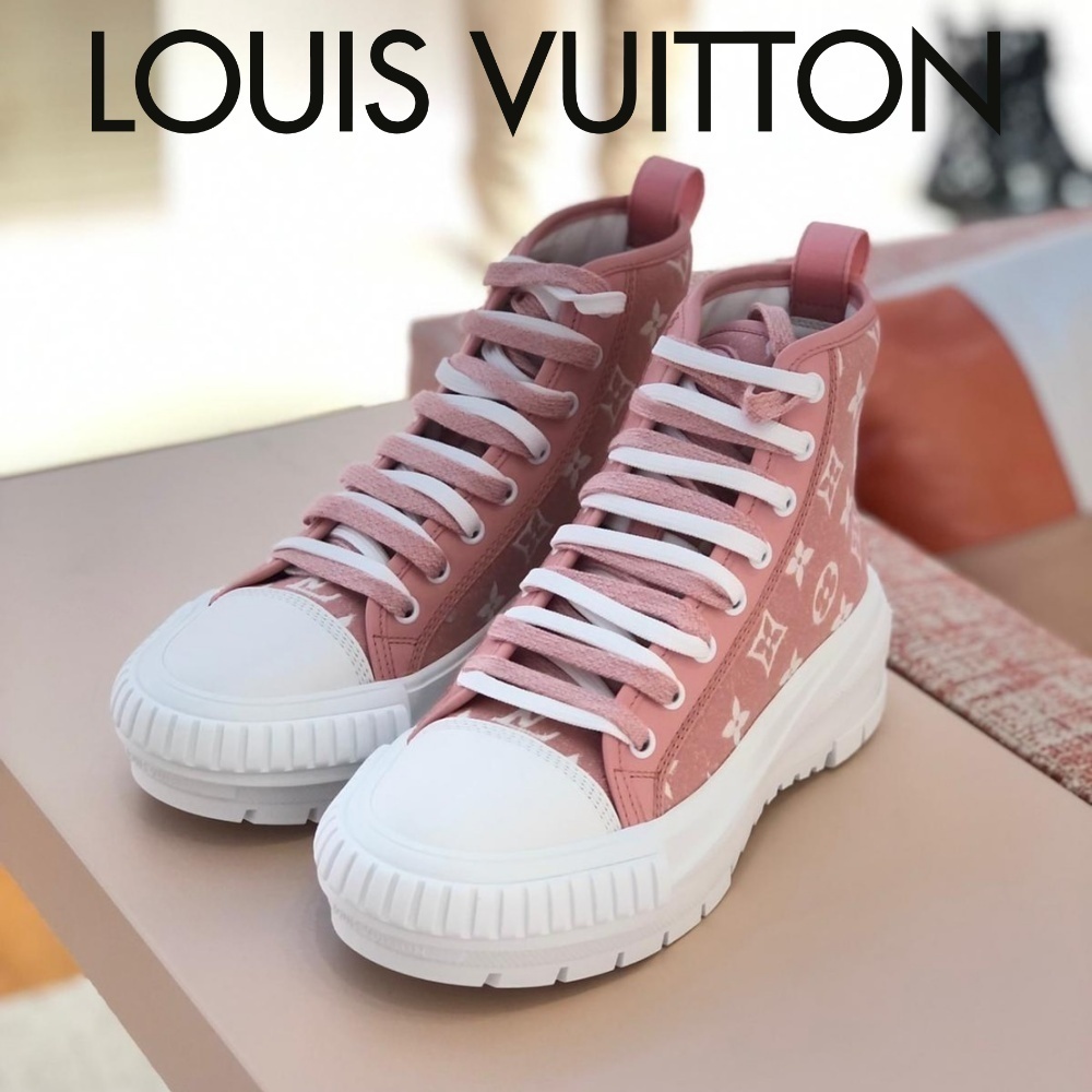 好きに 22SS【LV】LVスクァッド・ライン スニーカー ☆ ピンク デニム スニーカー 好きに 22SS【LV】LVスクァッド・ライン スニーカー ☆ ピンク デニム スニーカー