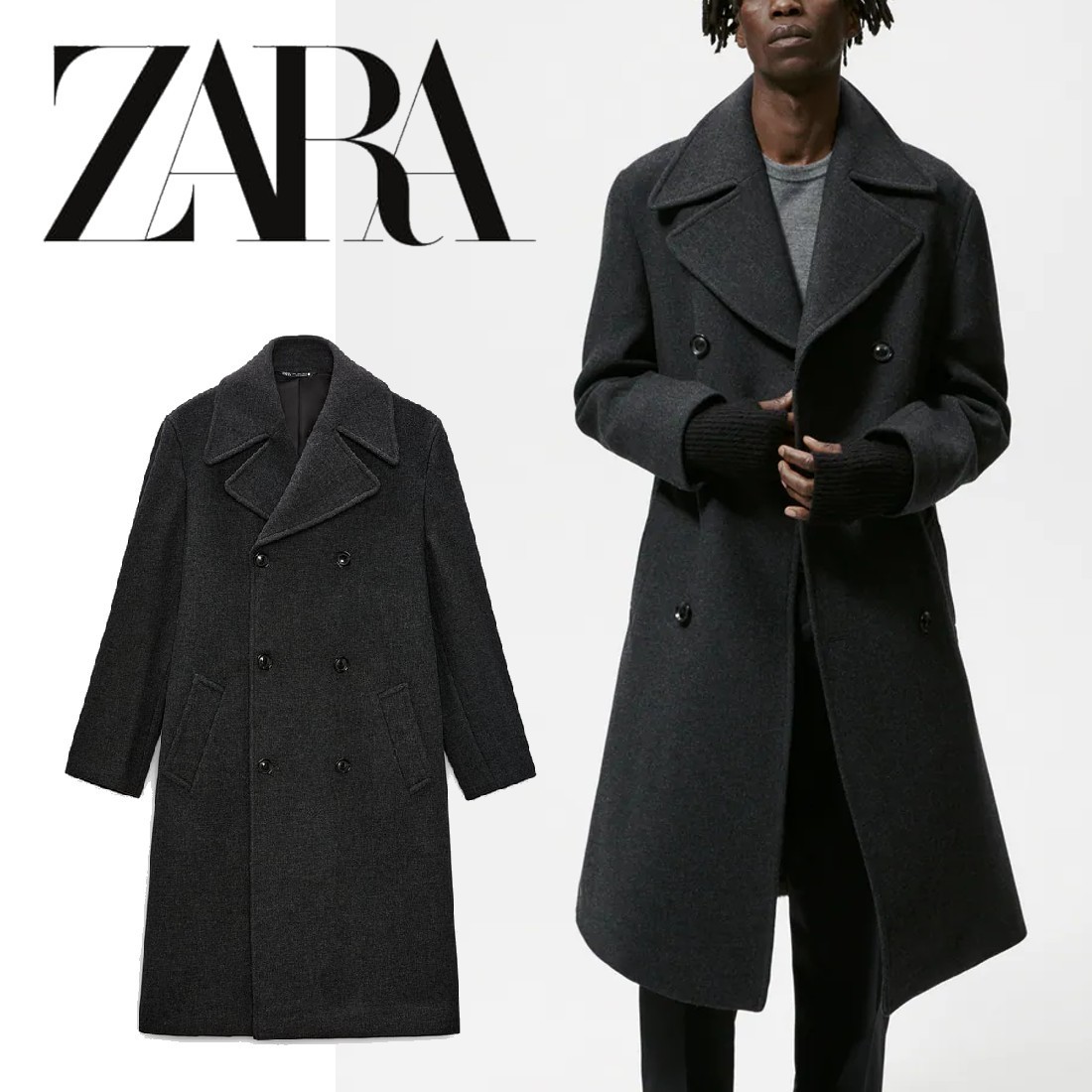 【ZARA/ザラ】ダブルブレスト コート-チャコールグレー コートその他 【ZARA/ザラ】ダブルブレスト コート-チャコールグレー コートその他