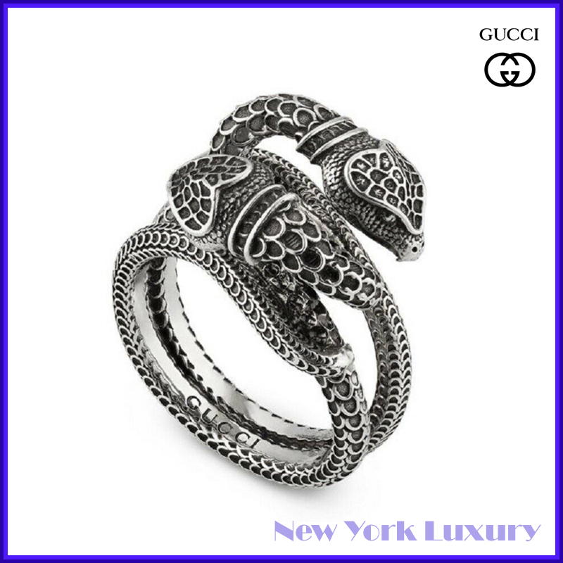 Gucci★素敵！Unisex Aged Silver Garden Snake Ring