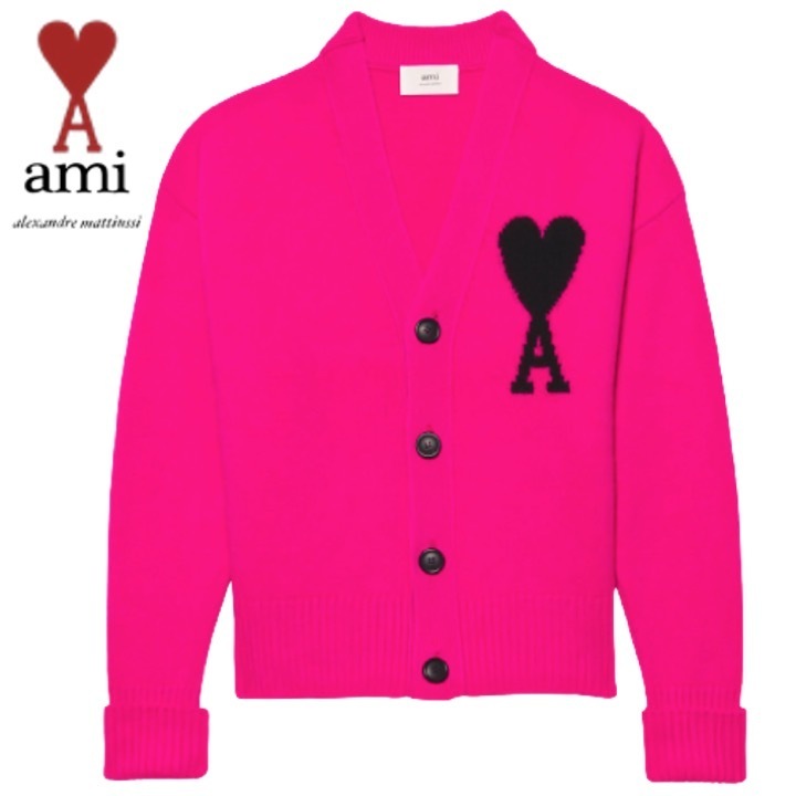 鮮やかなピンクカラー!【AMI PARIS】☆ロゴ入り☆ カーディガン
