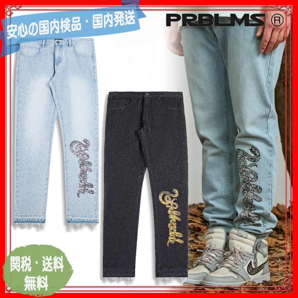 色々な ☆関税送料込☆PRBLMS スネークロゴ 78516153 (デニム 【国際ブランド】 【LA直輸入!】アメリカンバジ 両面ダメージ blue Light スキニー デニム/ジーンズ