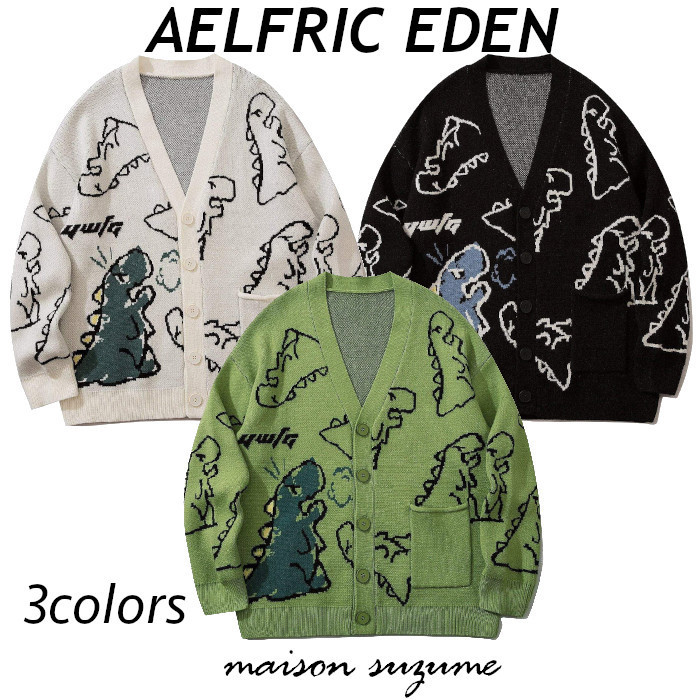 【AELFRIC EDEN】恐竜グラフィティ☆ニットカーディガン