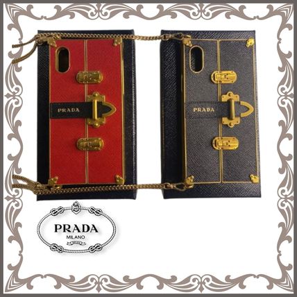 PRADA 赤+黒 サフィアーノ フレーム iphone X/XS PRADA 赤+黒 サフィアーノ フレーム iphone X/XS