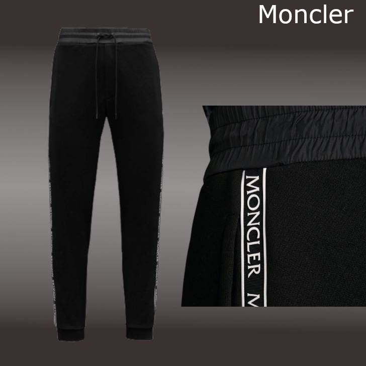 安い純正品 MONCLER スウェットパンツ コットン ロゴ ブラック メンズ