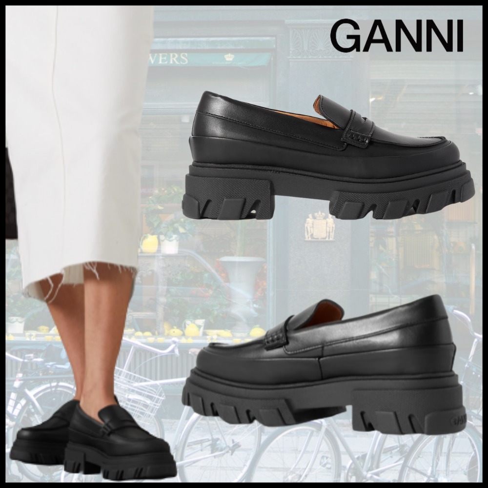 GANNI ラバートリムレザープラットフォームローファー GANNI ラバートリムレザープラットフォームローファー