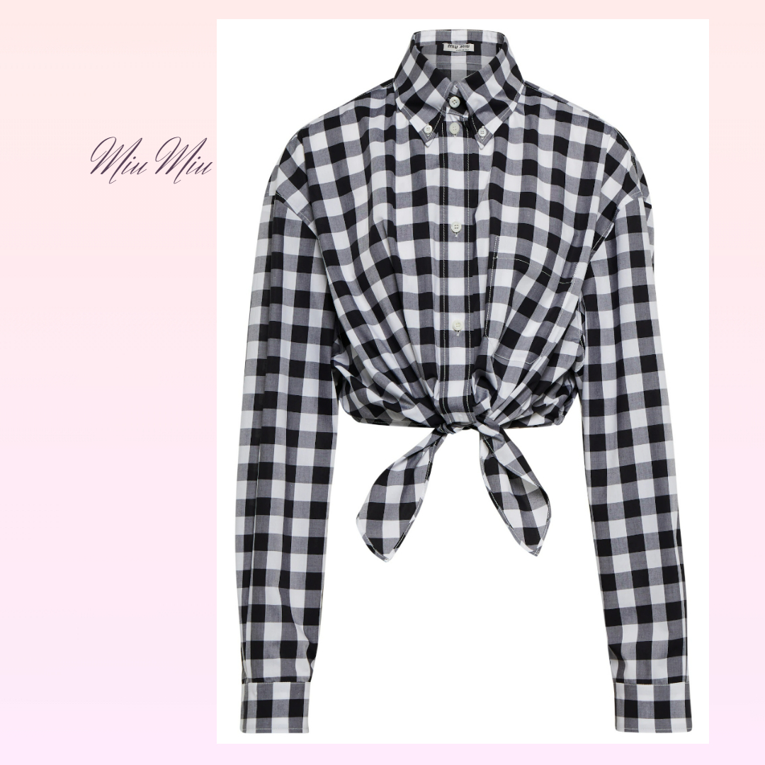 人気特価☆MIU MIU☆ クロップド丈・ギンガムチェックブラウス サマーセール マックイーン トップス ギンガムチェック ノーカラージャケット
