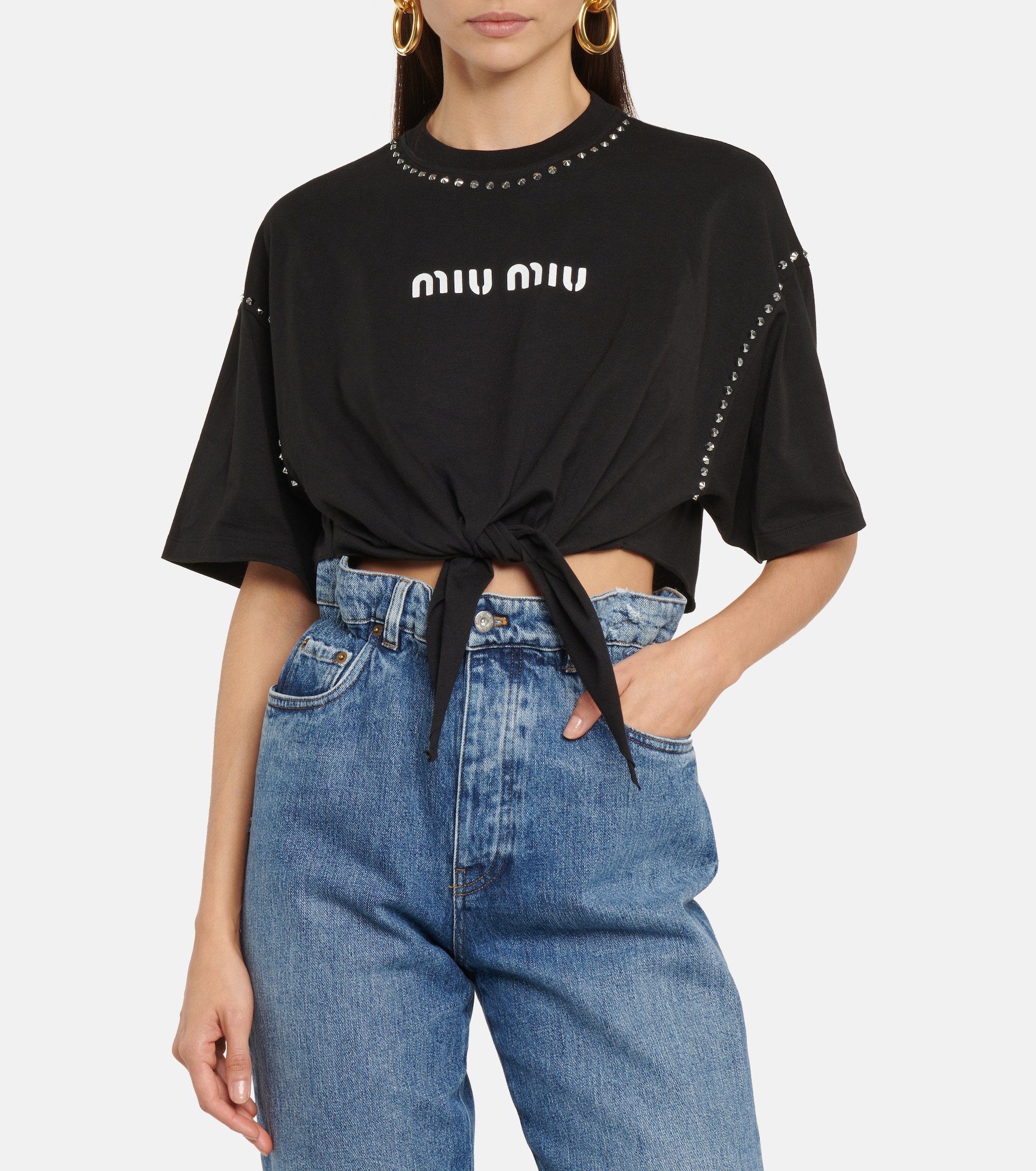 ☆MIU MIU☆ クロップド丈・スタッズ装飾ロゴTシャツ♪ (MiuMiu/T