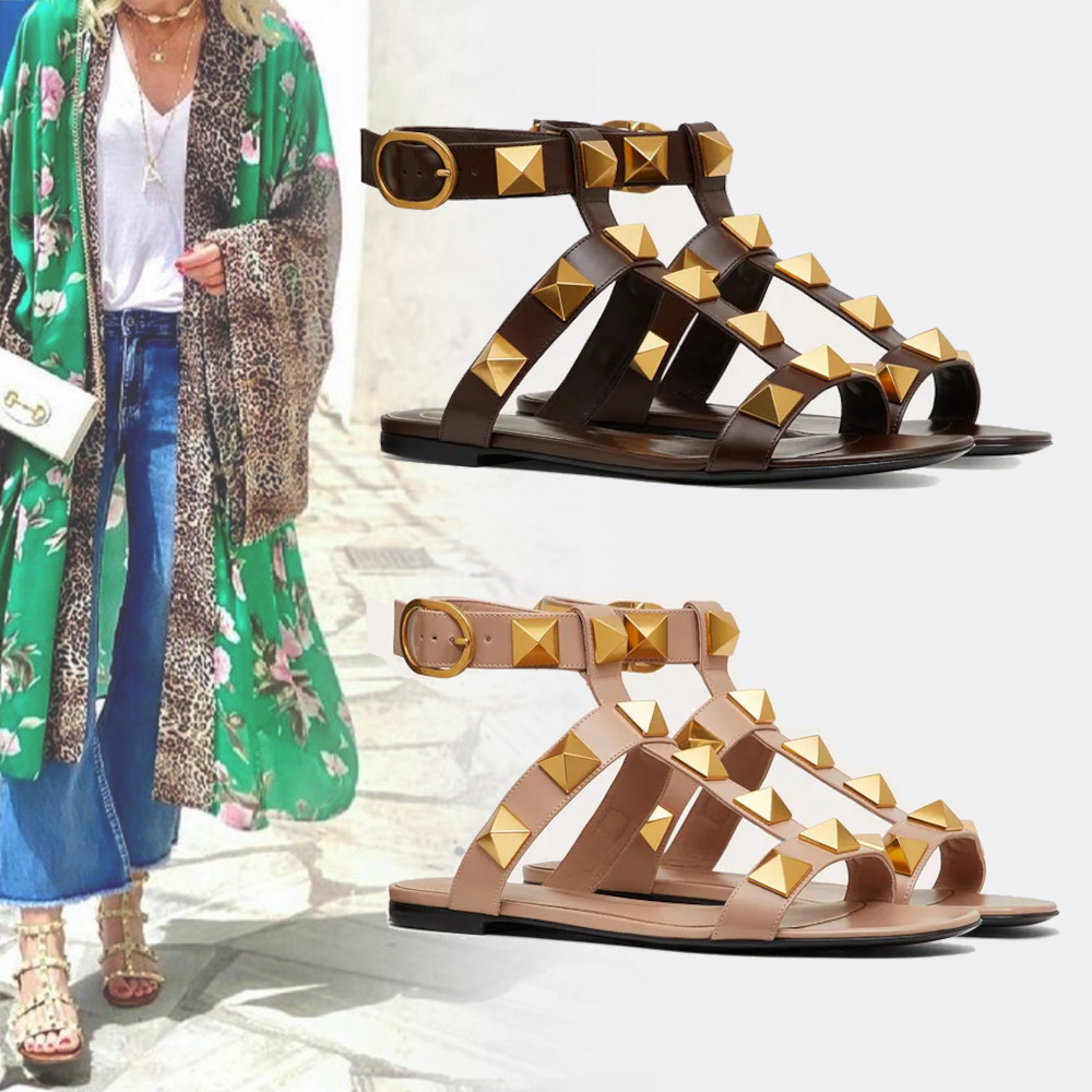 【翌日発送可能】 VALENTINO*21SS ローマンスタッドフラットカーフスキンサンダル サンダル・ミュール 【翌日発送可能】 VALENTINO*21SS ローマンスタッドフラットカーフスキンサンダル サンダル・ミュール