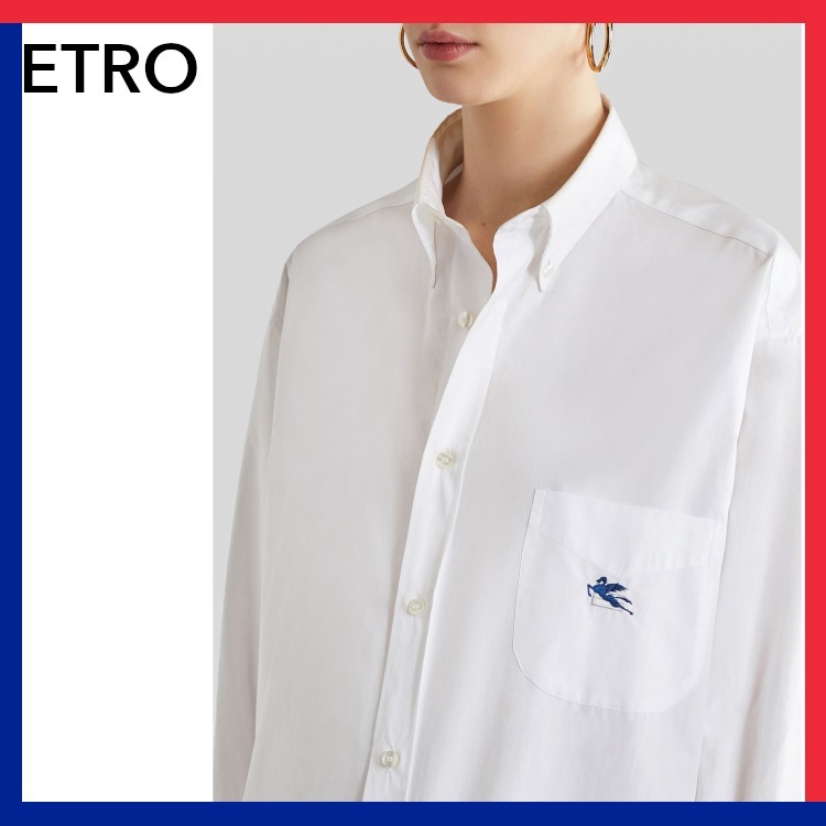 \半額SALE/ 刺しゅう +関税込+【ETRO】 ロゴ コットンシャツ オーバーサイズ ブラウス・シャツ \半額SALE/ 刺しゅう +関税込+【ETRO】 ロゴ コットンシャツ オーバーサイズ ブラウス・シャツ