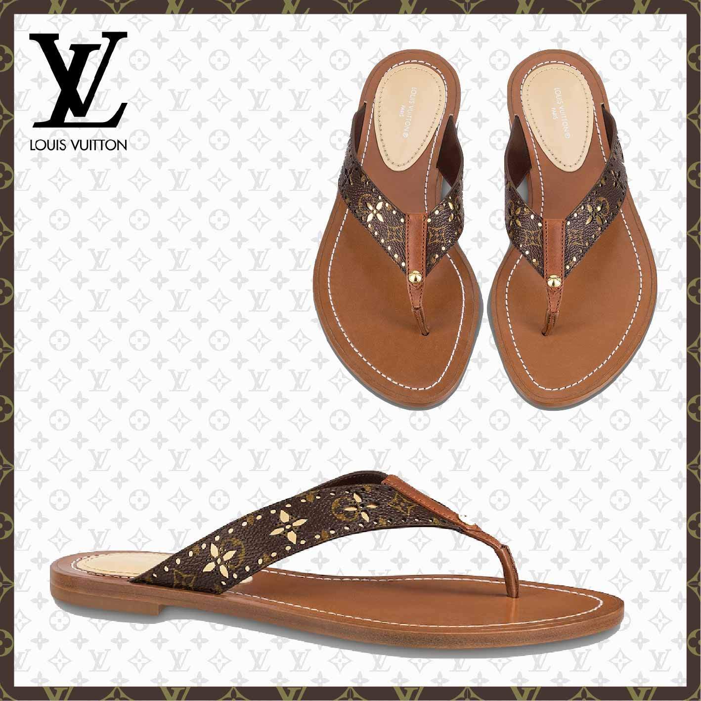 【大人気】Louis Vuitton サンダル モノグラム ゴールド レザー サンダル・ミュール 【大人気】Louis Vuitton サンダル モノグラム ゴールド レザー サンダル・ミュール