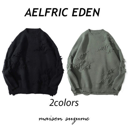 Aelfric Eden Sweaters Crew Neck Street Style Long Sleeves Plain Cotton Sweaters