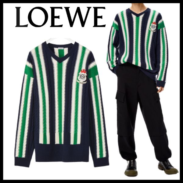 直営店【LOEWE】 ウールのストライプVネックセーター 直営店【LOEWE】 ウールのストライプVネックセーター