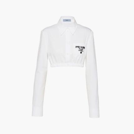 PRADA 2022 SS Embroidered cropped poplin shirt ( P447FR_1Z9P_F0009_S_221)