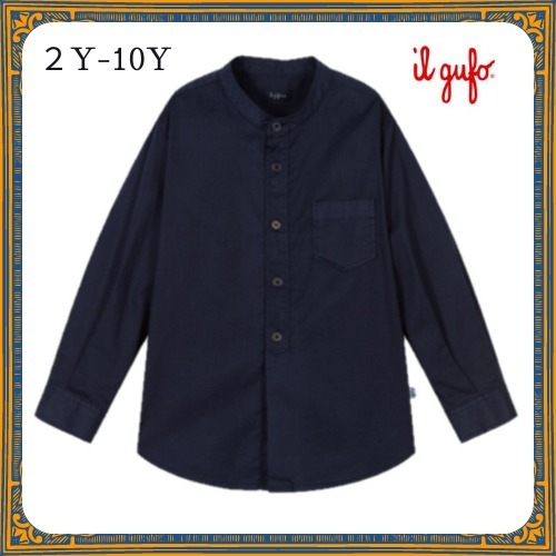 イタリア発!! IL GUFO ★Navy Blue 襟なしコットンシャツ★2-10Y