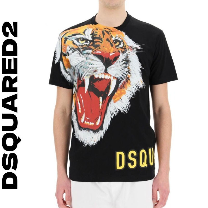 【関税送料込】DSQUARED2 タイガーTシャツ ブラック 【着後レビューで 送料無料】