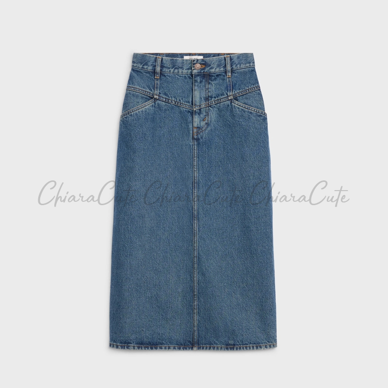 【21AW NEW】CELINE_women/ダークウォッシュデニム MIDIスカート