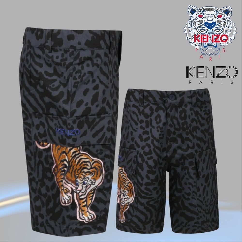 KENZO ケンゾー キッズ コットン ショートパンツ 黒 ロゴ 虎刺繍