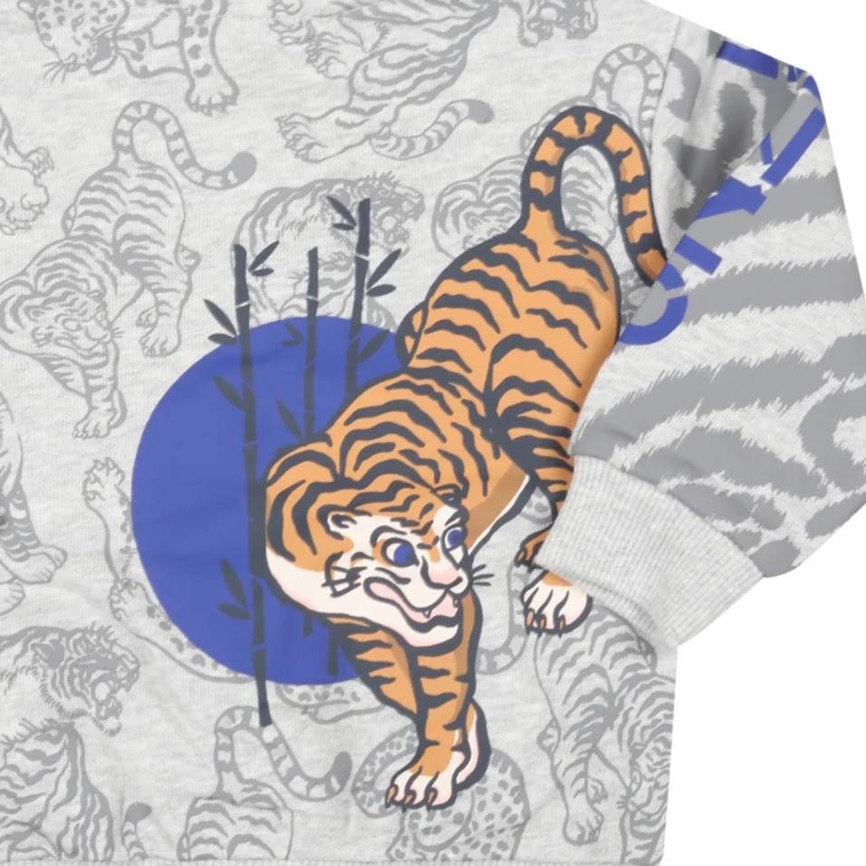 KENZO ベビーキッズ スウェット ライトグレー フーディ ロゴ 虎 KENZO ベビーキッズ スウェット ライトグレー フーディ ロゴ 虎