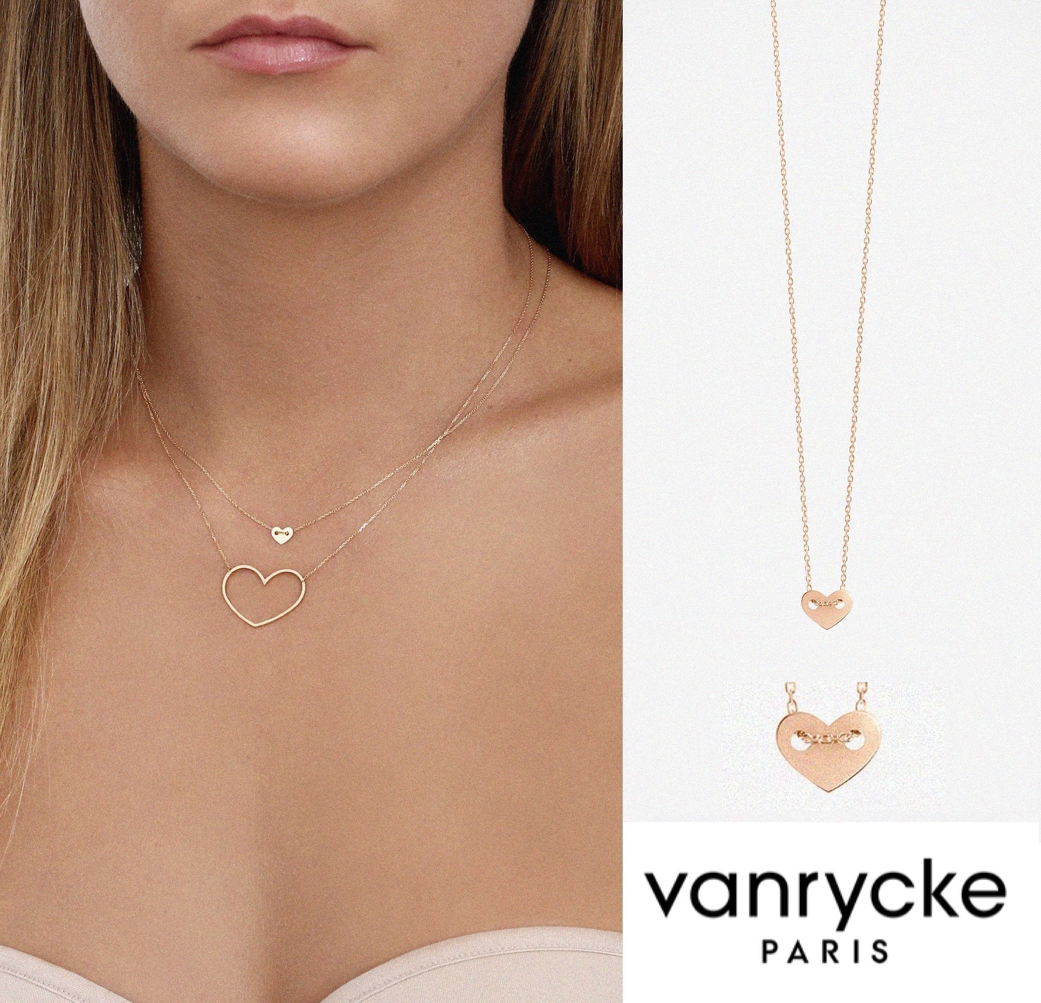 ★パリ発 vanrycke★ Angie 2 ハート ネックレス ROSE GOLD