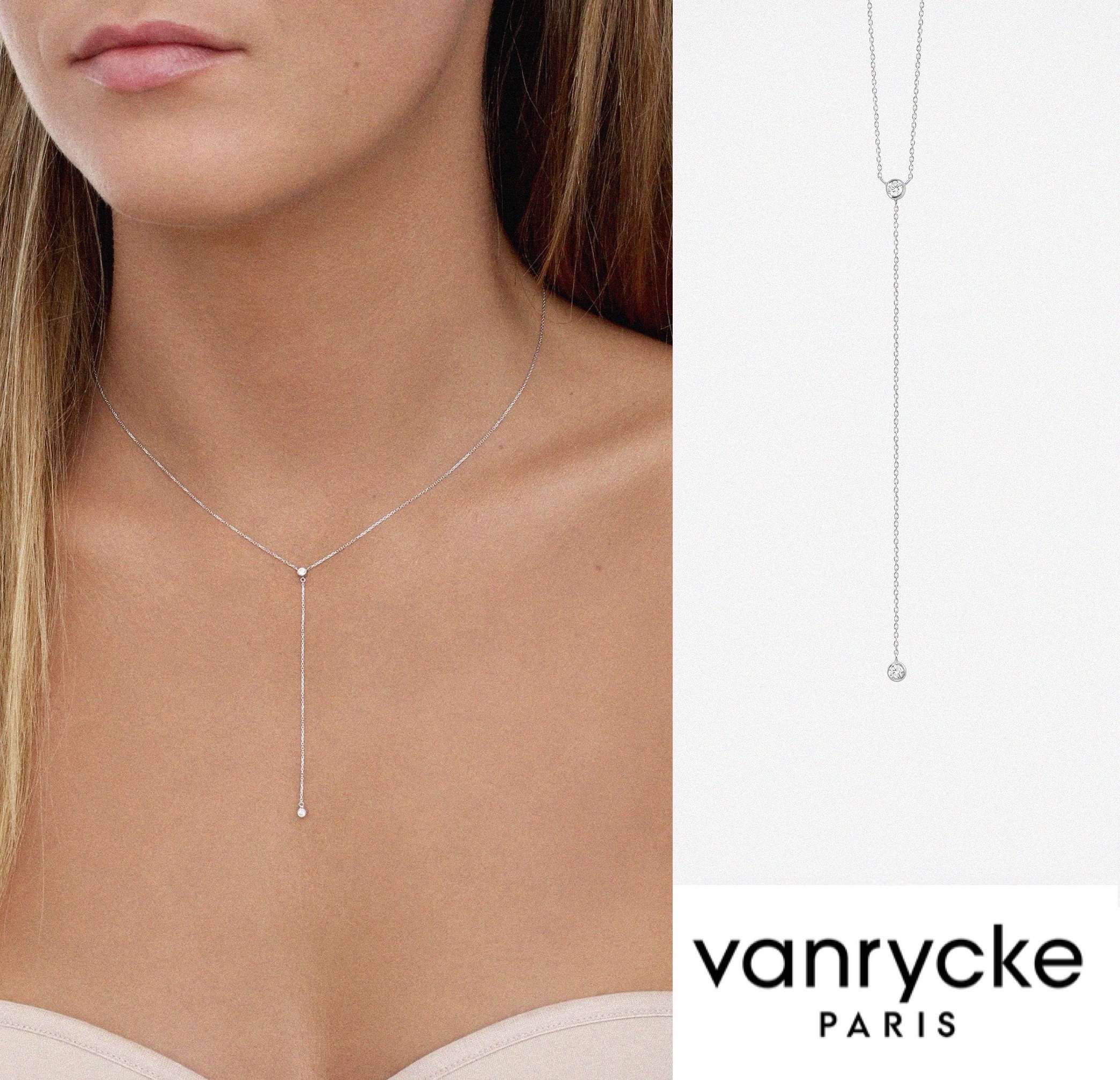 ★パリ発 vanrycke★ One ダイヤモンド 2連 ネックレス WHITE
