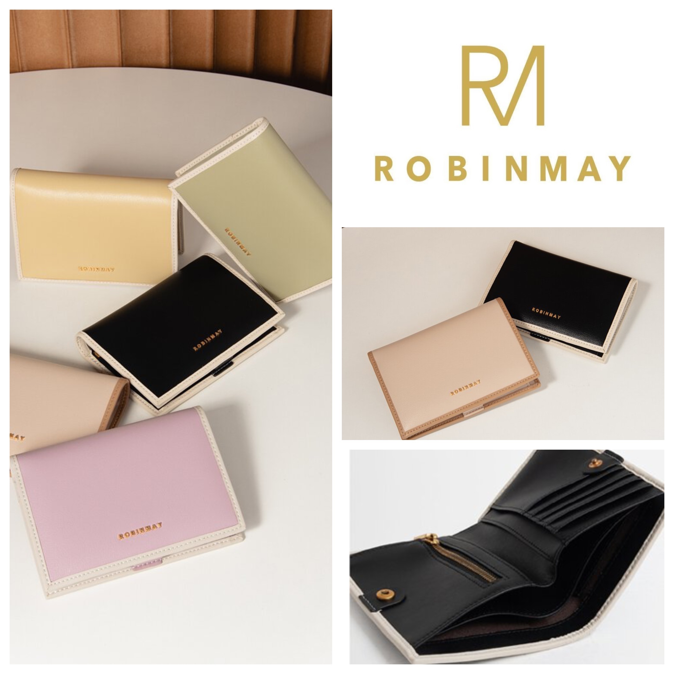 台湾発 ROBINMAY ロビンメイ ロゴ レザー 二つ折り 財布 L065