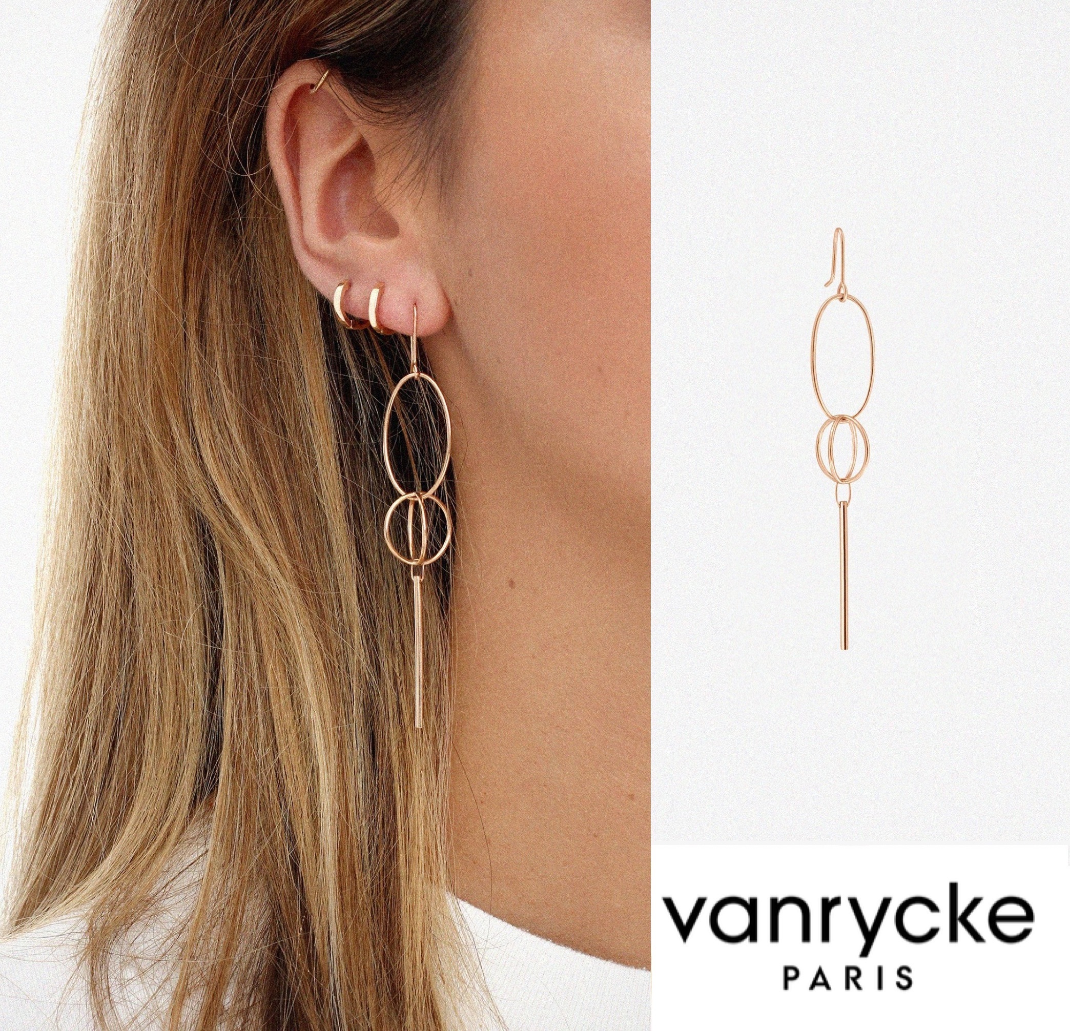 ★パリ発 vanrycke★ Coachella ロング ピアス 小 18K ROSE GOLD