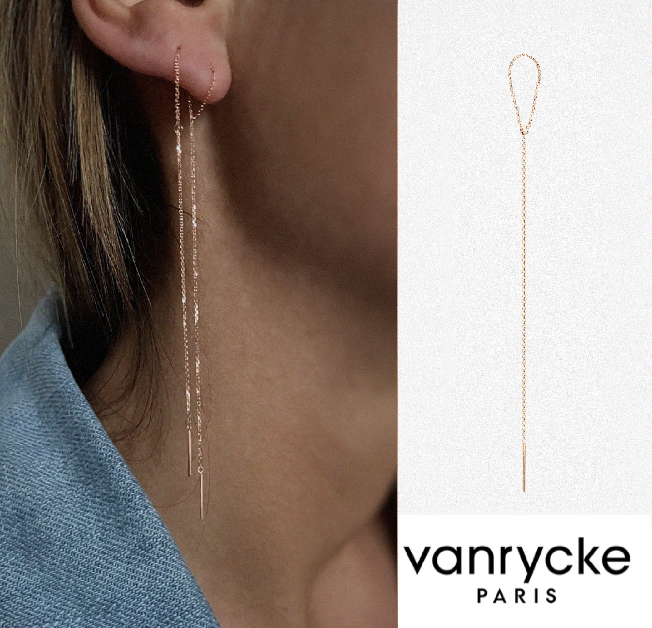 ★パリ発 vanrycke★ Calamity Jane ロング チェーン ピアス 18K