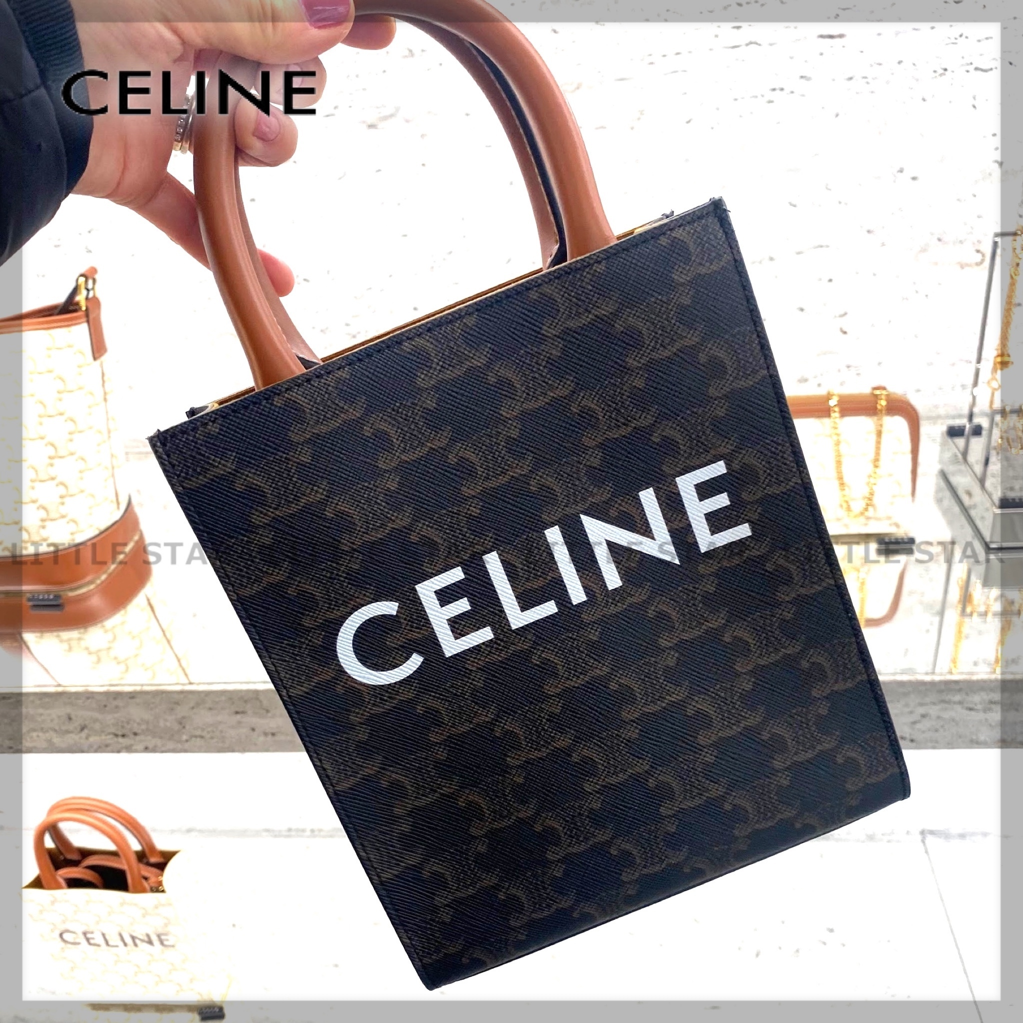 【CELINE】トリオンフ キャンバス製/ミニ バーティカル カバ/TAN