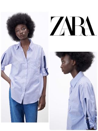 スペイン発送◎ZARA♪ストライプシャツ◎袖にベルト付き♪新作! スペイン発送◎ZARA♪ストライプシャツ◎袖にベルト付き♪新作!