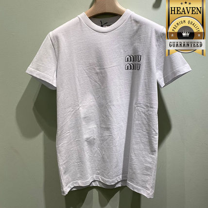 お気にいる】 ビジューつき オーバーサイズTシャツ ミュウミュウ 安い大人気 【新品】ミュウミュウ miumiu Tシャツ ホワイト ロゴ Tシャツ/カットソー(半袖/袖なし)