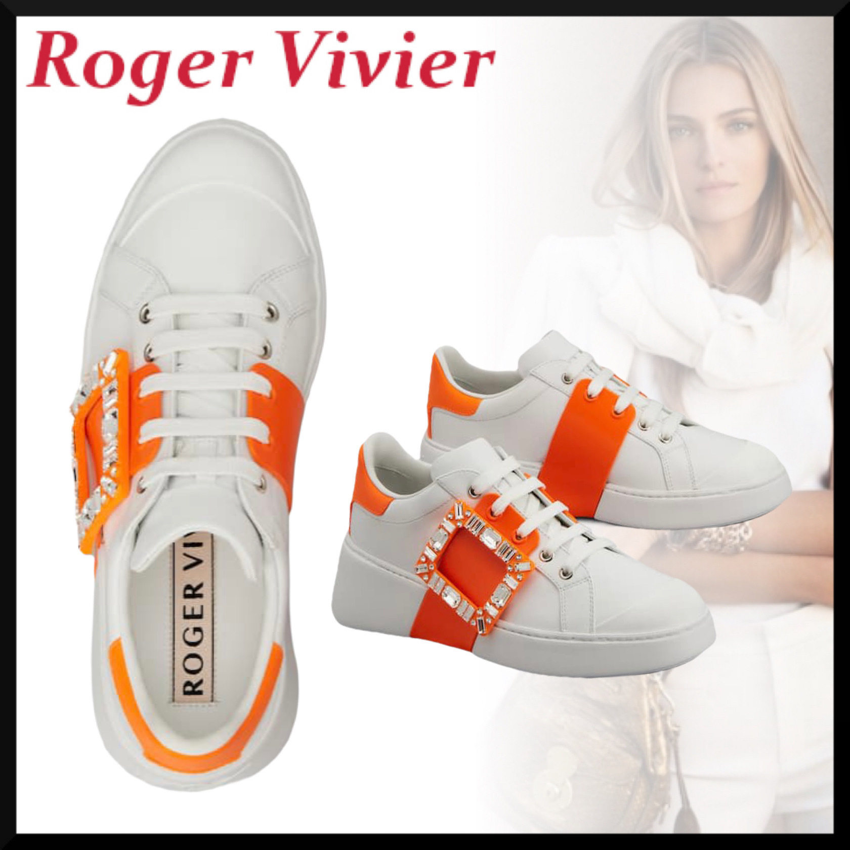 Roger Vivier クリスタルバックル スケートスニーカー レザー