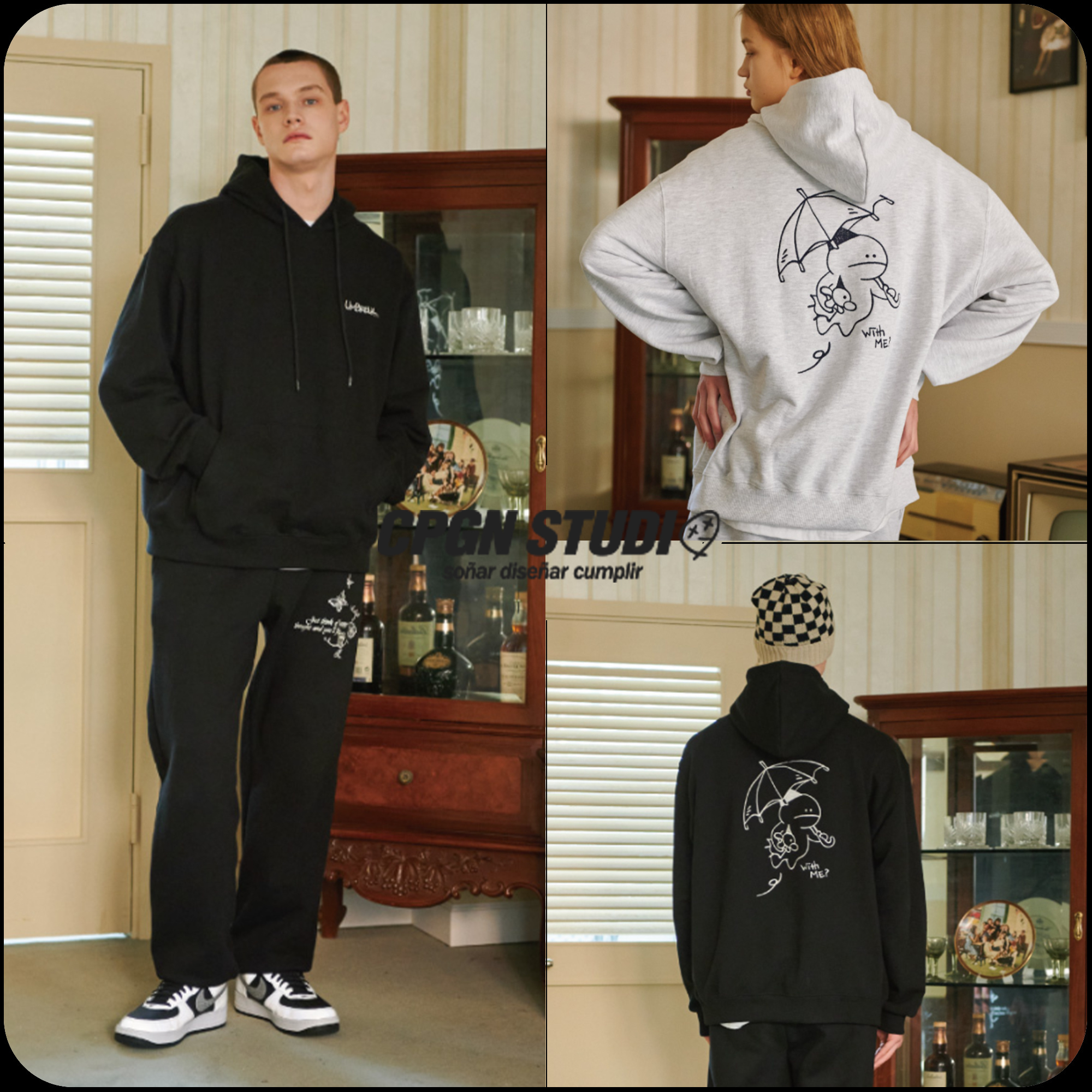 [COMPAGNO]★韓国大人気★UMBRELLA HOOOLY EMBROIDERED HOOD