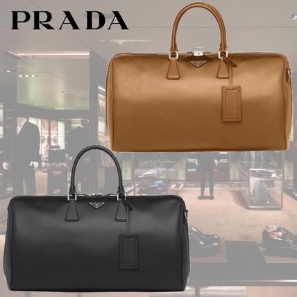 PRADA Boston Bags Unisex 2WAY Plain Leather Logo PRADA Saffiano Leather Bag