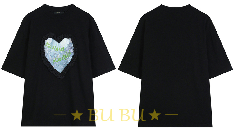 ELF SACK Tシャツ・カットソー ELFSACK キュート ハート プリント ビーズ 半袖 Tシャツ(19)