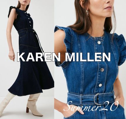30 Offアウトレットsale Karen Millen フリルスリーブ ベルト付き デニムワンピース 工房直送価格 Www Nice Mw