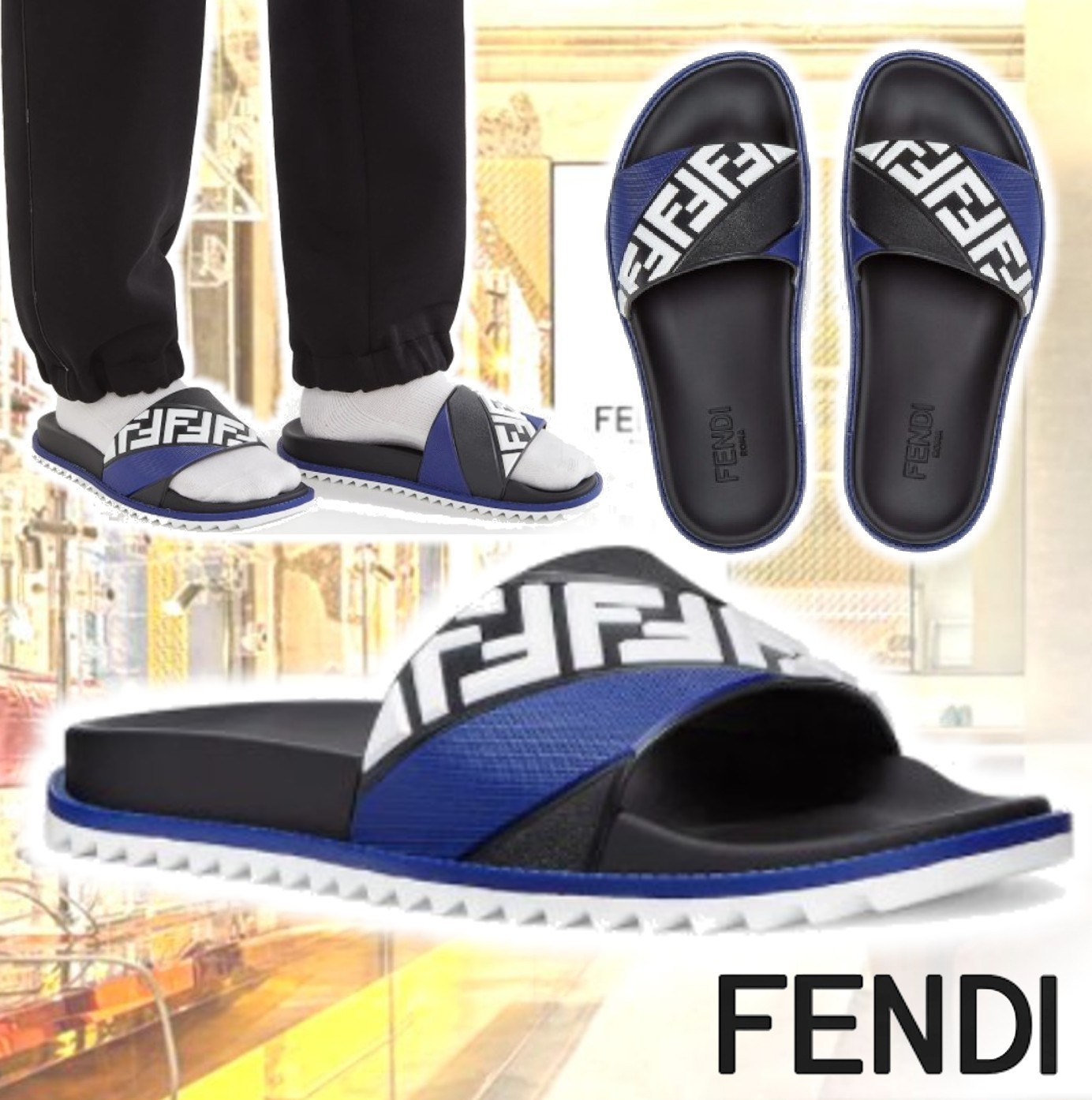 【FENDI】フェンディ/斜めFFモチーフのワイドバンドサンダル サンダル 【FENDI】フェンディ/斜めFFモチーフのワイドバンドサンダル サンダル