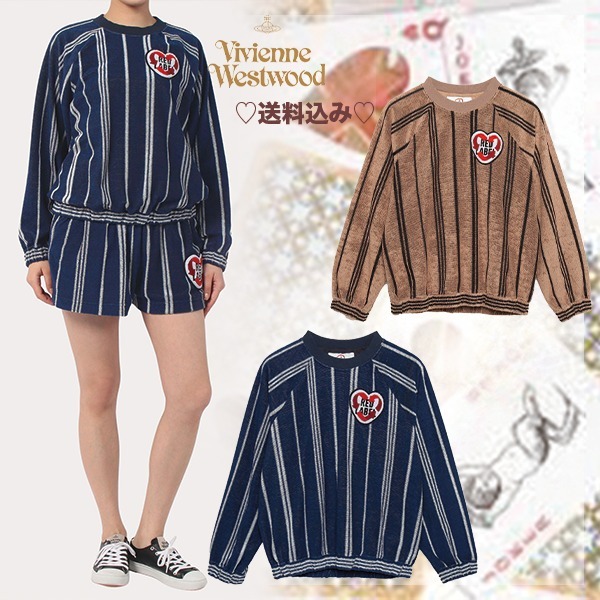 【Vivienne Westwood】RECYCLE HEART ストライプ ラグラントップ Tシャツ・カットソー 【Vivienne Westwood】RECYCLE HEART ストライプ ラグラントップ Tシャツ・カットソー