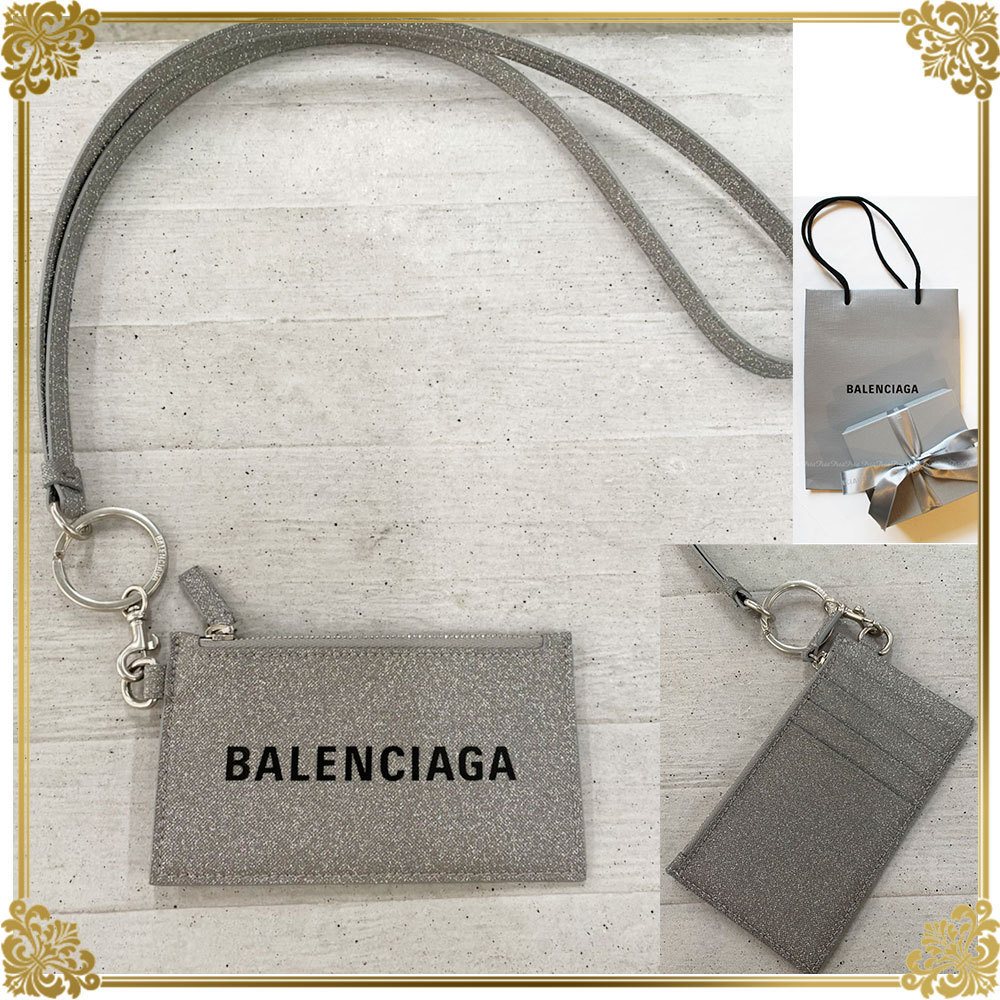 国内発☆BALENCIAGA ネックストラップ付コインケースシルバー コイン