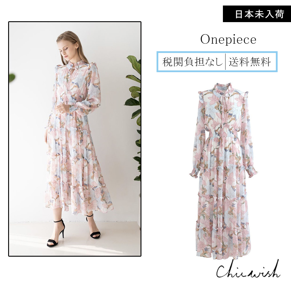 CHICWISH(シックウィッシュ)｜リリー花柄シフォンワンピース