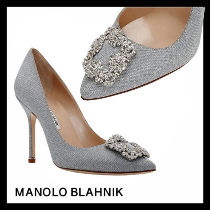 MANOLO BLAHNIK HANGISI GLITTER ラメジュエルバックルパンプス