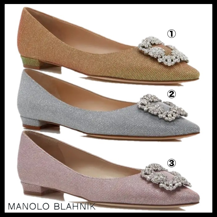 MANOLO BLAHNIK HANGISIFLAT GLITTER ラメフラットシューズ
