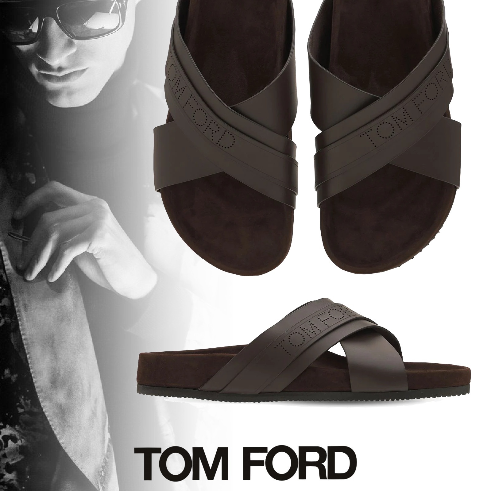 TOM FORD ウィックロー カーフレザー ロゴ サンダル ブラウン サンダル TOM FORD ウィックロー カーフレザー ロゴ サンダル ブラウン サンダル