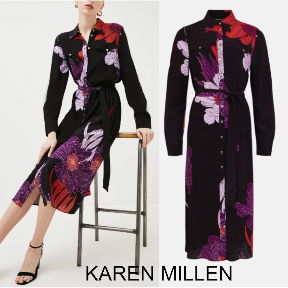 【Karen Millen】グラフィックフローラル シャツワンピース 【Karen Millen】グラフィックフローラル シャツワンピース